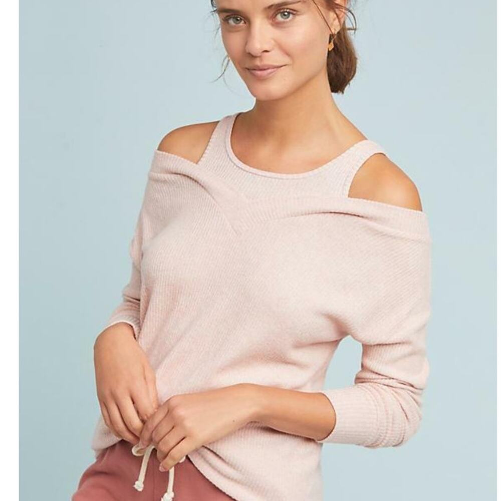 Anthropologie Blush Pink Cold-Shoulder Knit Top